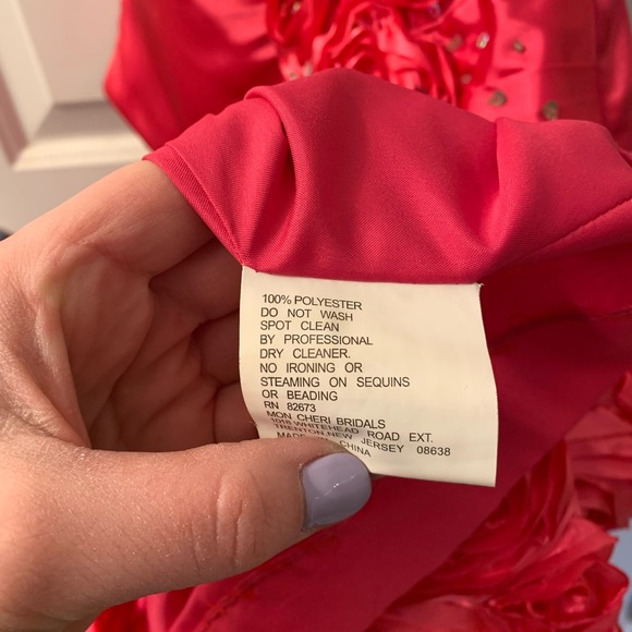 Size 10 Hot Pink Tony Bowls One Shoulder Floral Cocktail Dress (fits like an 8) - Picture 11 of 13
